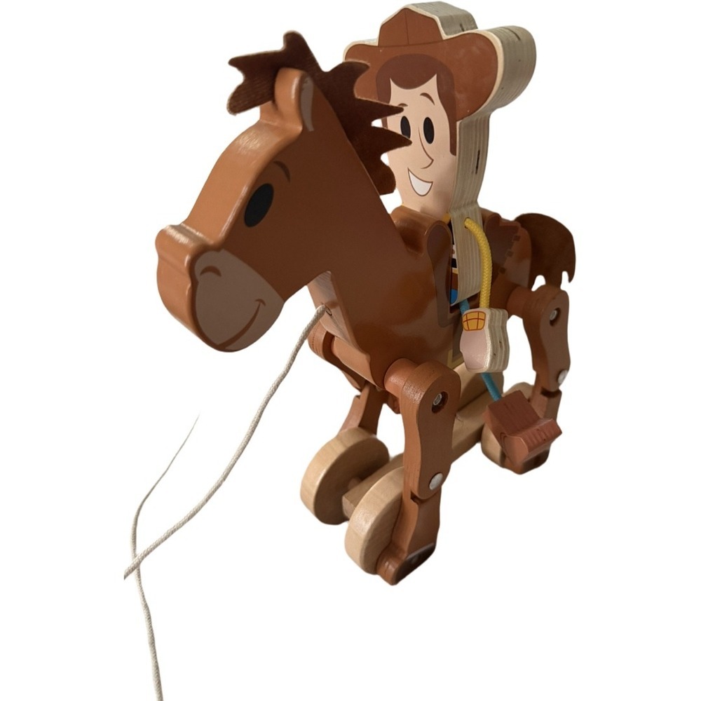 Just Play Disney Pixar Toy Story Woody & Bullseye Wooden Pull Toy EUC Bendable